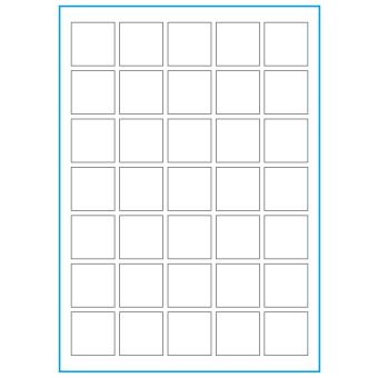 A4-35 kvad., 35 Utstansede etiketter/ark, 35,0 x 35,0 mm, hvit matt, 100 ark - A-4 etiketter, hvit matt