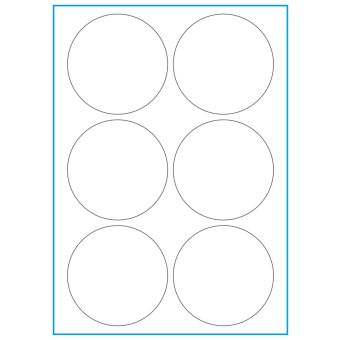 A4-Ø90, 6 Utstansede etiketter/ark, Ø90 mm, hvit matt, 100 ark - 