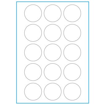 A4-Ø50, 15 Utstansede etiketter/ark, Ø50 mm, hvit matt, 100 ark - 