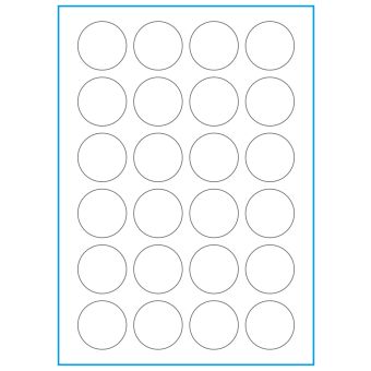 A4-Ø40, 24 Utstansede etiketter/ark, Ø40,0 mm, hvit matt, 100 ark - 