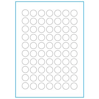 A4-Ø20, 70 Utstansede etiketter/ark, Ø20 mm, hvit matt, 100 ark - 