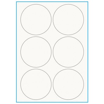 A4-Ø90, 100% resirkulert 6 Utstansede etiketter/ark, Ø90 mm, off-white / matt, 75 ark - 