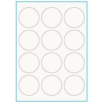 A4-Ø60, 100% resirkulert 12 Utstansede etiketter/ark, Ø60,0 mm, off-white / matt, 75 ark - 