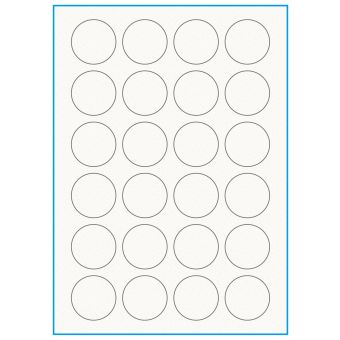 A4-Ø40, 100% resirkulert 24 Utstansede etiketter/ark, Ø40,0 mm, off-white / matt, 75 ark - 