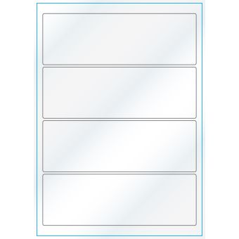 A4-4 smal, 4 Utstansede etiketter/ark, 195,0 x 65,0 mm, hvit/gloss, 100 ark - A-4 etiketter, hvit gloss