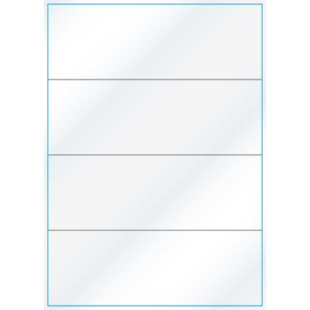 A4-4-smal slids, 4 Utstansede etiketter/ark, 210,0 x 73,8 mm, hvit/gloss, 100 ark - A-4 etiketter, hvit gloss