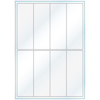 A4-8 smal, 8 Utstansede etiketter/ark, 50,0 x 140,0 mm, hvit/gloss, 100 ark - A-4 etiketter, hvit gloss