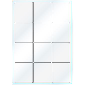 A4-12, 12 Utstansede etiketter/ark, 63,5 x 72,0 mm, hvit/gloss, 100 ark - A-4 etiketter, hvit gloss