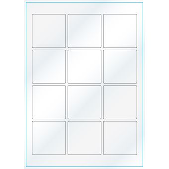 A4-12 kvad., 12 Utstansede etiketter/ark, 60,0 x 60,0 mm, hvit/gloss, 100 ark - A-4 etiketter, hvit gloss