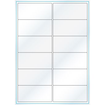 A4-12 smal, 12 Utstansede etiketter/ark, 99,1 x 47,5 mm, hvit/gloss, 100 ark - A-4 etiketter, hvit gloss