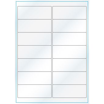 A4-14, 14 Utstansede etiketter/ark, 99,1 x 38,1 mm, hvit/gloss, 100 ark - A-4 etiketter, hvit gloss