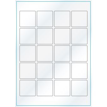 A4-20 kvad., 20 Utstansede etiketter/ark, 45,0 x 45,0 mm, hvit/gloss, 100 ark - A-4 etiketter, hvit gloss