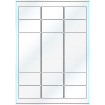 A4-21, 21 Utstansede etiketter/ark, 63,5 x 38,1 mm, hvit/gloss, 100 ark - A-4 etiketter, hvit gloss