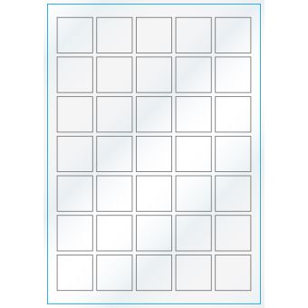 A4-35 kvad., 35 Utstansede etiketter/ark, 35,0 x 35,0 mm, hvit/gloss, 100 ark - A-4 etiketter, hvit gloss
