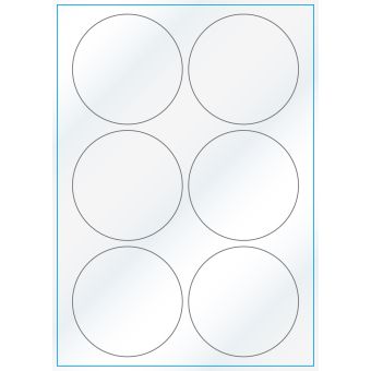 A4-Ø90, 6 Utstansede etiketter/ark, Ø90 mm, hvit/gloss, 100 ark - 
