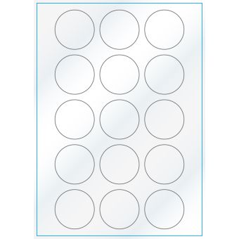 A4-Ø50, 15 Utstansede etiketter/ark, Ø50 mm, hvit/gloss, 100 ark - 