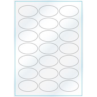 A4-21 ovale, 21 Utstansede etiketter/ark, 60,0 x 35,0 mm, hvit/gloss, 100 ark - A-4 etiketter, hvit gloss