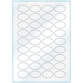 A4-36 ovale, 36 Utstansede etiketter/ark, 40,0 x 25,0 mm, hvit/gloss, 100 ark - A-4 etiketter, hvit gloss