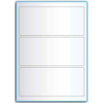 A4-3, 3 utstansede transparente etiketter/ark, 198,0 x 85,0 mm,  50 ark - Etiketter i ark for skrivere