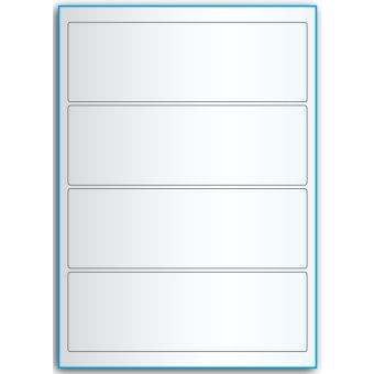 A4-4 smal, 4 utstansede transparente etiketter/ark, 195,0 x 65,0 mm,  50 ark - Etiketter i ark for skrivere