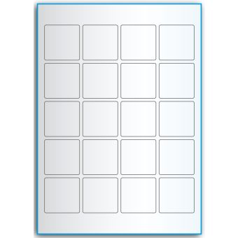 A4-20 kvad., 20 utstansede transparente etiketter/ark, 45,0 x 45,0 mm,  50 ark - A-4 etiketter, gjennomsiktige