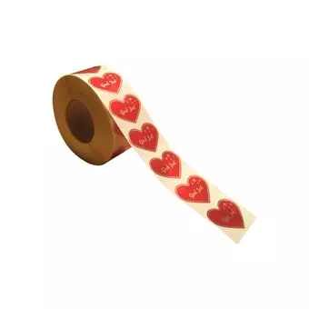 Rødt hjerte, guld tekst: God Jul, 1000 stk. - Diverse