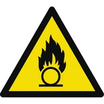 Advarselslabel der signalerer oxiderende substanser, ISO 7010 W028 - Forhåndstrykte etiketter