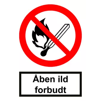 Forbudsskilt der indikerer åben ild forbudt, ISO 7010 P003 - Forhåndstrykte etiketter