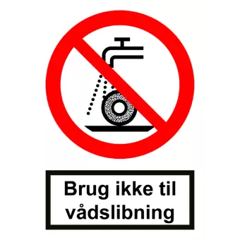 Forbudsskilt der indikerer brug ikke til vådslibning, ISO 7010 P033 - Sikkerhetsskilt