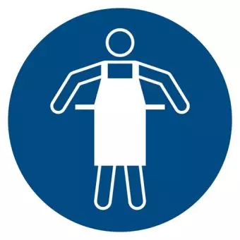 Påbudsskilt der indikerer, at man skal benytte sikkerhedsforklæde, ISO 7010 M026 - Sikkerhetsskilt