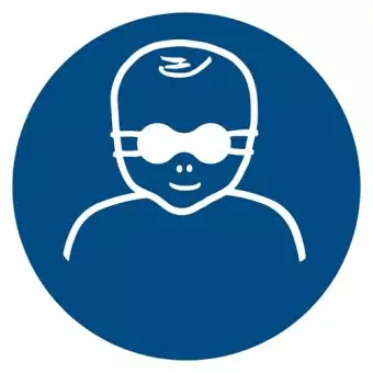 Påbudsskilt der indikerer, at man skal beskytte børns øjne med svejsebriller, ISO 7010 M025 - Sikkerhetsskilt