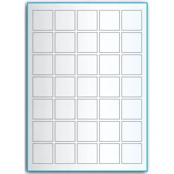 A4-35 kvad., 35 utstansede transparente etiketter/ark, 35,0 x 35,0 mm,  50 ark - A-4 etiketter, gjennomsiktige