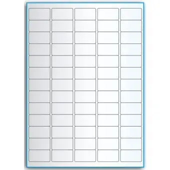 A4-65, 65 Utstansede transparente etiketter/ark, 38,1 x 21,2 mm, 50 ark - A-4 etiketter, gjennomsiktige