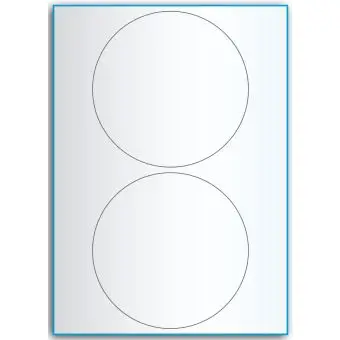 A4-Ø140, 2 utstansede transparente etiketter/ark, Ø140 mm,  50 ark - A-4 etiketter, gjennomsiktige