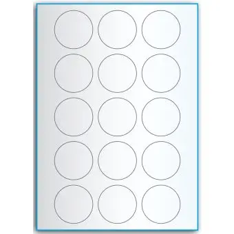 A4-Ø50, 15 utstansede transparente etiketter/ark, Ø50 mm,  50 ark - A-4 etiketter, gjennomsiktige