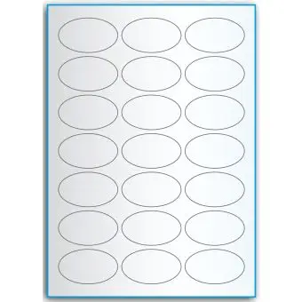A4-21 ovale, 21 utstansede transparente etiketter/ark, 60,0 x 35,0 mm,  50 ark - A-4 etiketter, gjennomsiktige