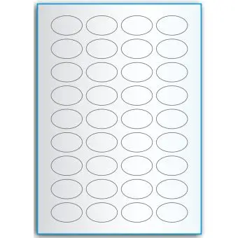 A4-36 oval, 36 utstansede transparente etiketter/ark, 40,0 x 25,0 mm,  50 ark - A-4 etiketter, gjennomsiktige