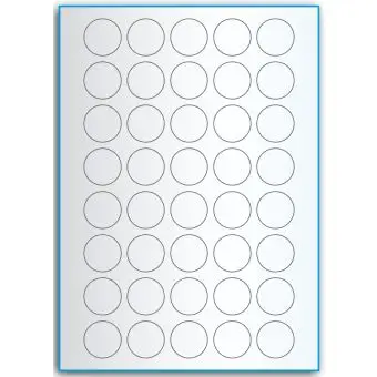 A4-Ø30, 40 utstansede transparente etiketter/ark, Ø30 mm,  50 ark - A-4 etiketter, gjennomsiktige