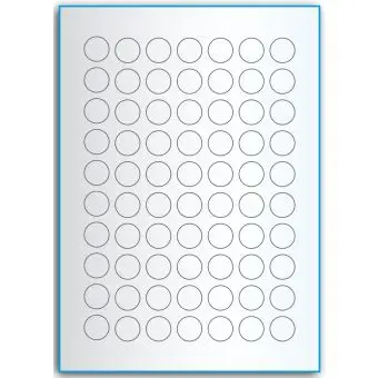 A4-Ø20, 70 utstansede transparente etiketter/ark, Ø20 mm,  50 ark - A-4 etiketter, gjennomsiktige
