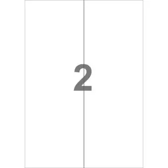 A4-2-lang slids, 2 Utstansede etiketter/ark, 105,0 x 295,3 mm, hvit matt, permanent lim, 100 ark - 