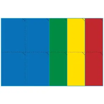 A4-4 perf, 4 Utstansede etiketter/ark, 105,0 x 147,6 mm, (blå, grønn, gul eller rød) 100 ark - A4-etiketter, Fargede