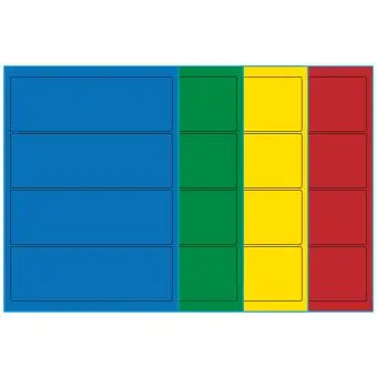 A4-4 smal, 4 Utstansede etiketter/ark, 195,0 x 65,0 mm, (blå, grønn, gul eller rød) 100 ark - A4-etiketter, Fargede