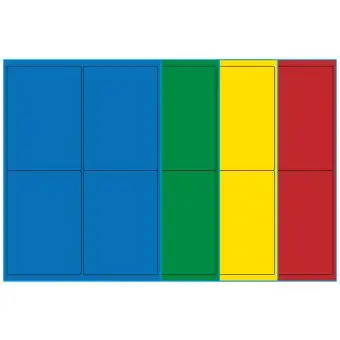 A4-4, 4 Utstansede etiketter/ark, 99,1 x 139,0 mm, (blå, grønn, gul eller rød) 100 ark - A4-etiketter, Fargede