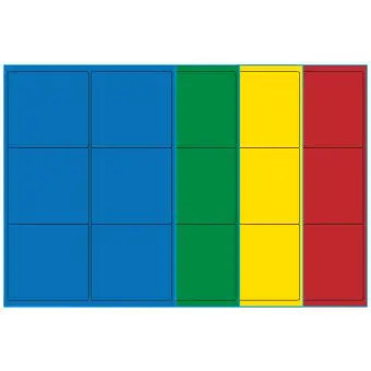 A4-6, 6 Utstansede etiketter/ark, 99,1 x 93,1 mm, (blå, grønn, gul eller rød) 100 ark - A4-etiketter, Fargede