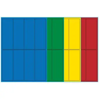 A4- 8 smal, 8 Utstansede etiketter/ark, 50,0 x 140,0 mm, (blå, grønn, gul eller rød) 100 ark - A4-etiketter, Fargede