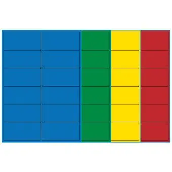 A4-12 smal, 12 Utstansede etiketter/ark, 99,1 x 47,5 mm, (blå, grønn, gul eller rød) 100 ark - A4-etiketter, Fargede