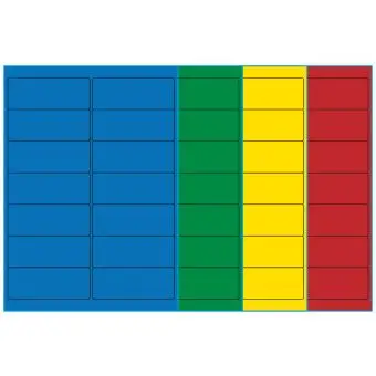 A4-14, 14 Utstansede etiketter/ark, 99,1 x 38,1 mm, (blå, grønn, gul eller rød) 100 ark - A4-etiketter, Fargede