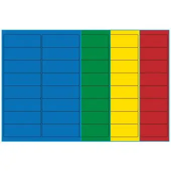 A4-16, 16 Utstansede etiketter/ark, 99,1 x 33,9 mm, (blå, grønn, gul eller rød) 100 ark - A4-etiketter, Fargede