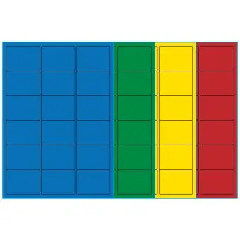 A4-18, 18 Utstansede etiketter/ark, 63,5 x 46,6 mm, (blå, grønn, gul eller rød) 100 ark - A4-etiketter, Fargede