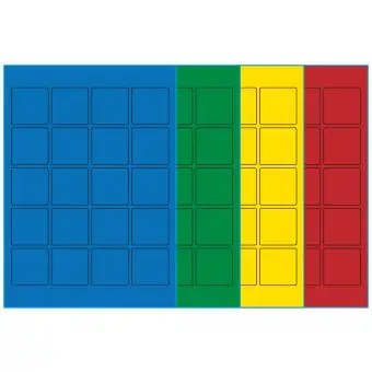 A4-20, 20 Utstansede etiketter/ark, 45,0 x 45,0 mm, (blå, grønn, gul eller rød) 100 ark - A4-etiketter, Fargede